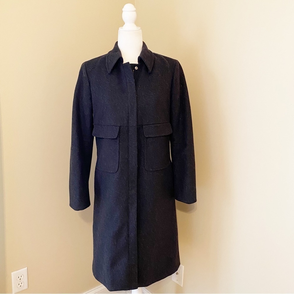 J. Crew Wool Blend Thinsulate Zip Front Charcoal Gray Long Coat - XS - Picture 14 of 14